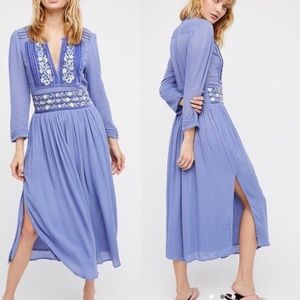 Free People Flora Midi Dress Embroidered Velvet